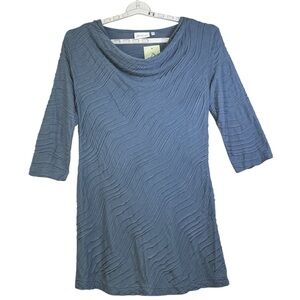 Apt Designs Body Con Dress Tunic Wavy Textured 3/4 Sleeve Stretchy Blue S/M